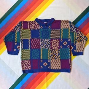 90s Abstract Multi-pattern Knit Sweater by Worthington Essentials Petite